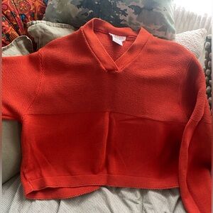 Talbots, Red/Orange Cropped V-Neck Women's Sweater, Size XL